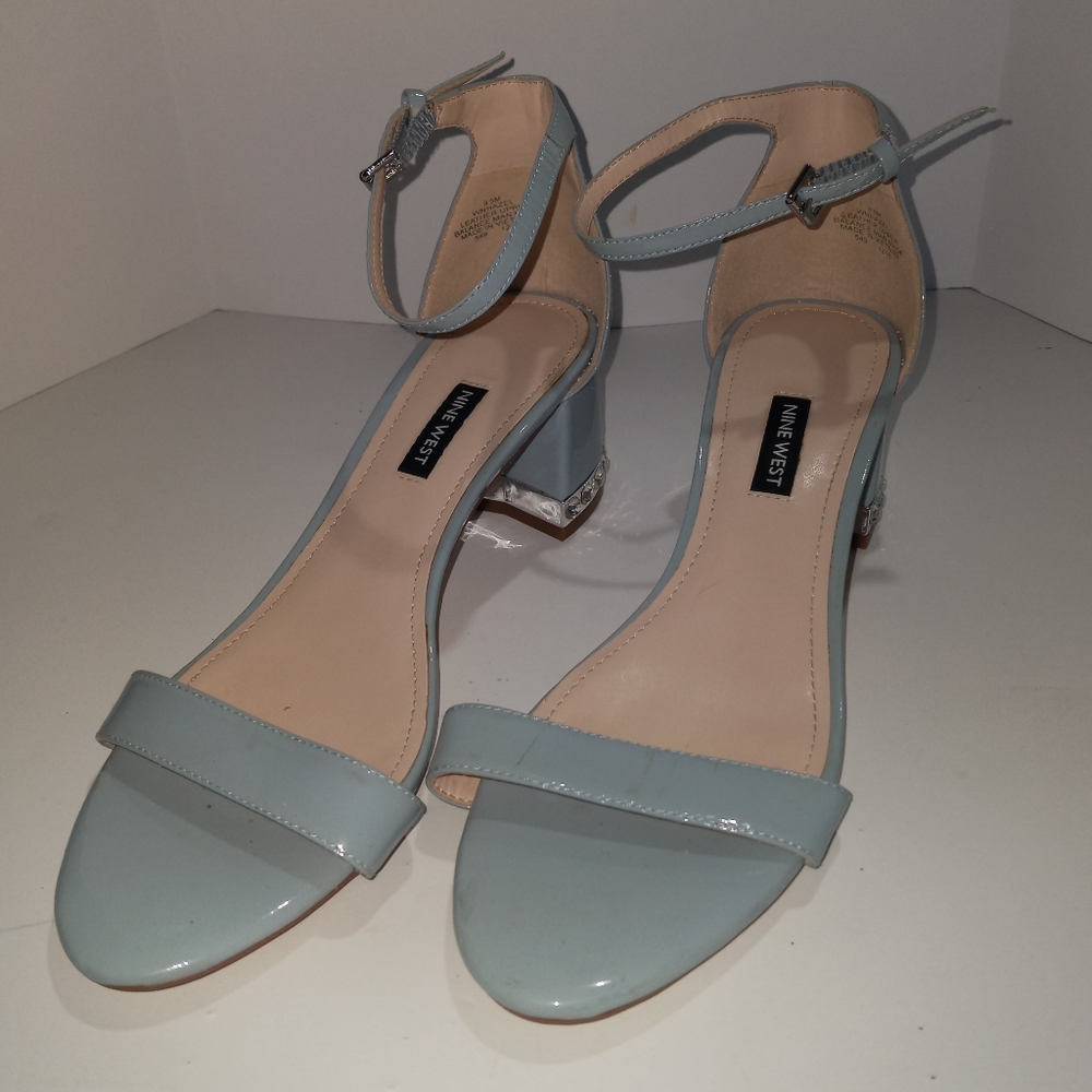 Nine West Hazel Ankle Strap Sandal Size 9.5 Light Blue (Pre-Owned)